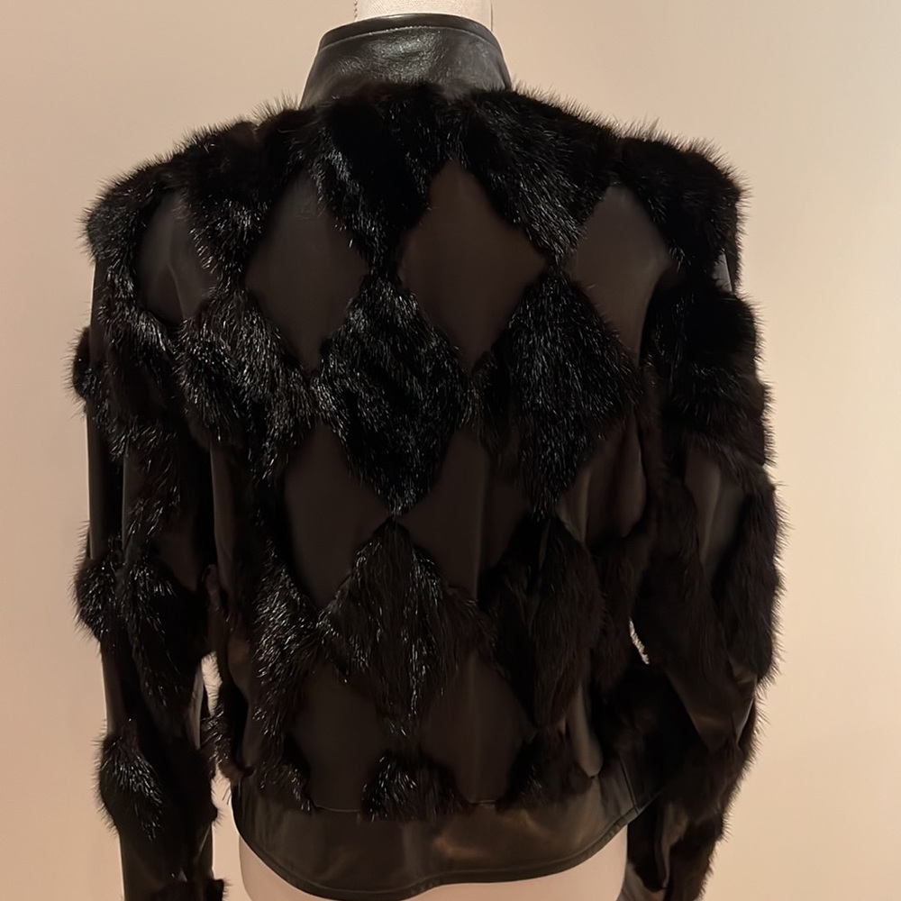 Black Leather Jacket With Black Patchwork Fur Min… - image 6